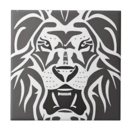 Lion decal white op grijs tegeltje