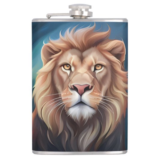 Lion Digitale Kunst Portret-56556 Heupfles (Voorkant)