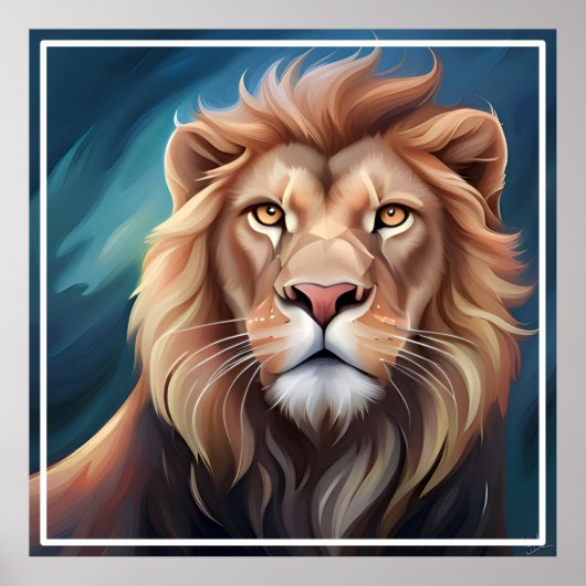 Lion Digitale Kunst Portret-56556 Poster (Voorkant)