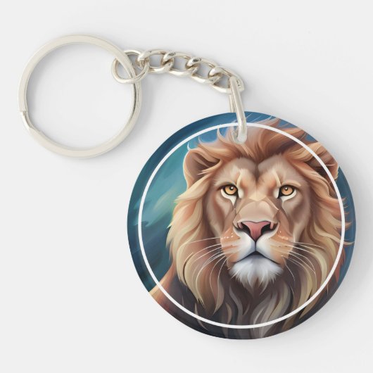 Lion Digitale Kunst Portret-56556 Sleutelhanger (Voorkant)