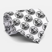 Lion Disc Pattern - Zwart op Wit Stropdas (Opgerold)