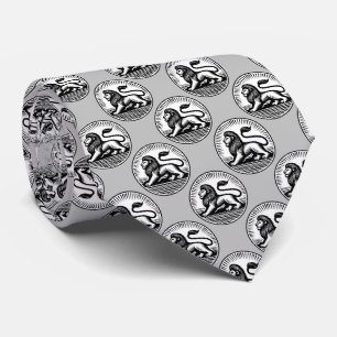 Lion Disc Pattern - Zwart-wit op lichtgrijs Stropdas