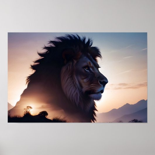 Lion Double Exposure Animal Natuur Wilderness Wild Poster (Voorkant)