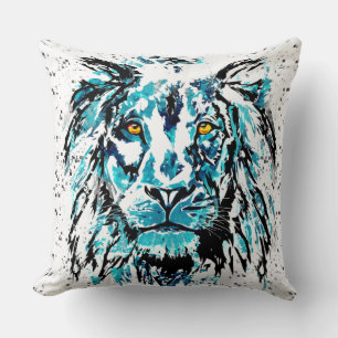 Lion Drawing - Blauwe Abstracte Leeuw Kussen