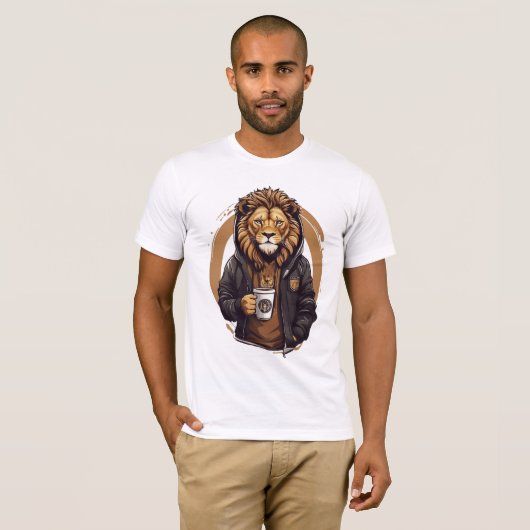 Lion Drinking Cofee design T-shirt (Voorkant volledig)