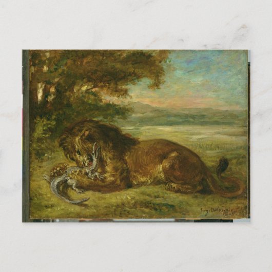 Lion en alligator, 1863 briefkaart (Voorkant)