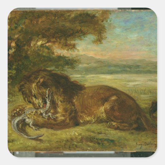 Lion en alligator, 1863 vierkante sticker (Voorkant)