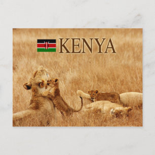 Lion en cub, Tsavo, Kenia Briefkaart
