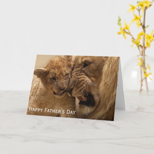 Lion en Cub Vaderdag Kaart (Gele Bloem)