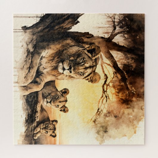 Lion en Cubs Puzzle Legpuzzel (Horizontaal)