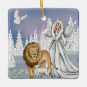 Lion en de Lamb met Angel Keramisch Ornament (Voorkant)