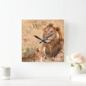 Lion en haar Cub Vierkante Klok (Huis)