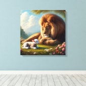 Lion en Lamb Canvas Afdruk (Insitu (Houten vloer))