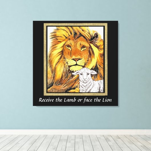 Lion en Lamb Canvas afdrukken (Insitu (Houten vloer))