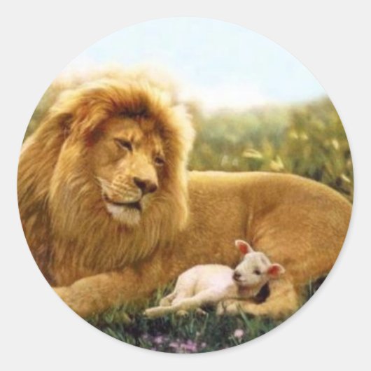 Lion en Lamb Ronde Sticker (Voorkant)
