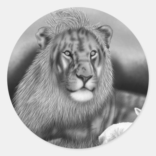 Lion en Lamb Ronde Sticker (Voorkant)