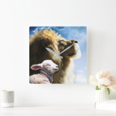 Lion- en lampwandklok vierkante klok (Huis)