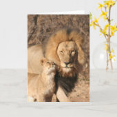 Lion en Lion Cub Wenskaart Kaart (Gele Bloem)