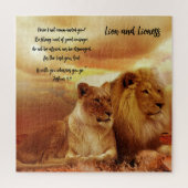 Lion en Lioness Jig Puzzle Bible Verse Legpuzzel (Verticaal)