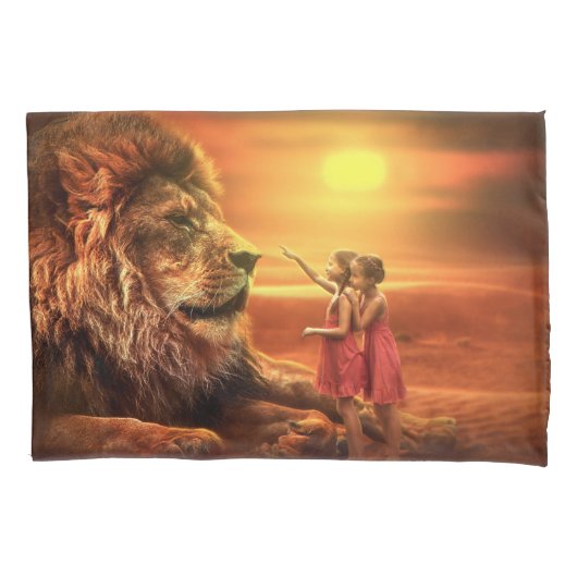 Lion en Little Girls Kussensloop (Voorkant)