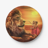 Lion en Little Girls Papieren Bordje (Voorkant)