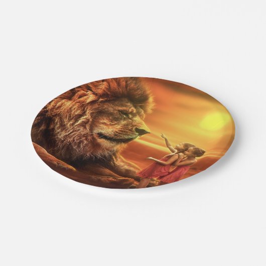 Lion en Little Girls Papieren Bordje (Gekanteld)