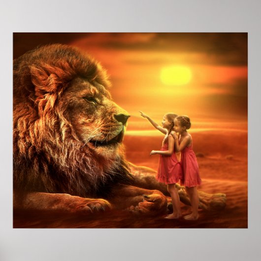 Lion en Little Girls Poster (Voorkant)