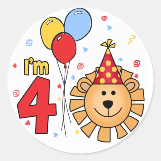Lion Face 4th Birthday Ronde Sticker (Voorkant)