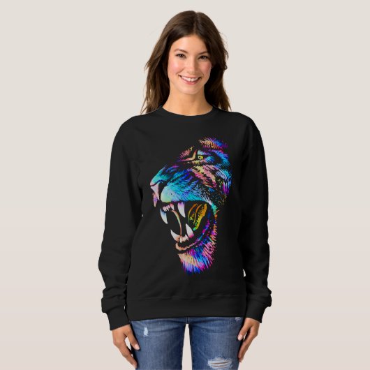 Lion Face Drawing - Colorful Lion Sweatshirt (Voorkant volledig)
