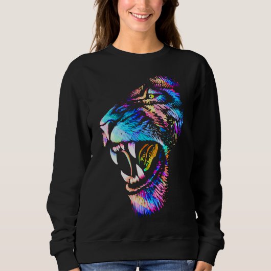 Lion Face Drawing - Colorful Lion Sweatshirt (Voorkant)