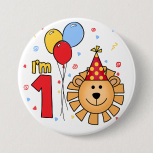 Lion Face First Birthday Ronde Button 7,6 Cm