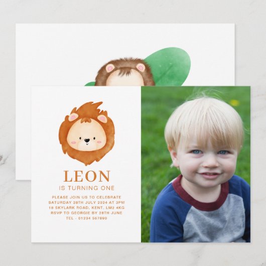Lion Face Fotouitnodiging Kaart (Voorkant / Achterkant)