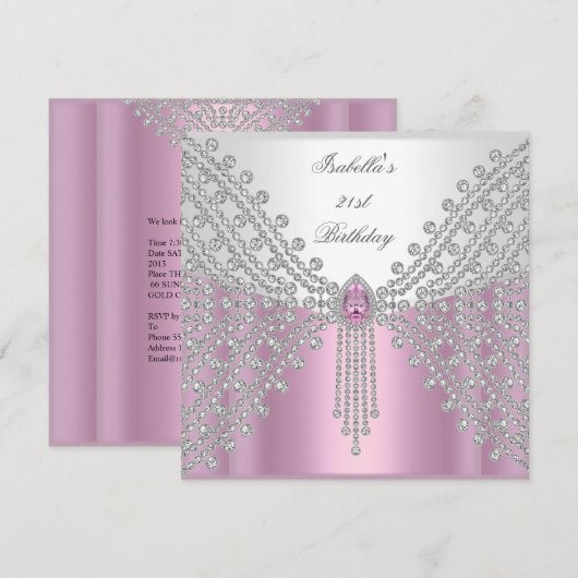 Lion Face Jewel Afbeelding Birthday Party Pink Kaart (Voorkant / Achterkant)