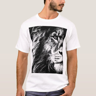Lion Face Pop Art Sjabloon Moderne Mannen T-shirt