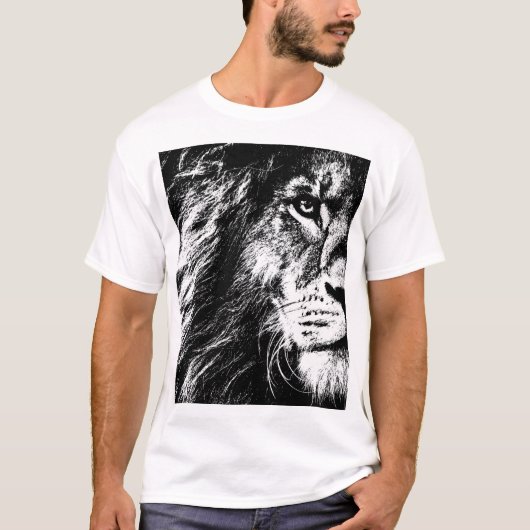 Lion Face Pop Art Sjabloon Moderne Mannen T-shirt (Voorkant)