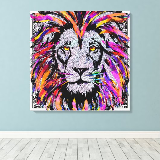Lion Face Wrapped Canvas - Realistic Lion Drawing (Insitu (Houten vloer))
