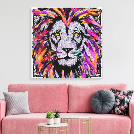Lion Face Wrapped Canvas - Realistic Lion Drawing (Insitu (Woonkamer))