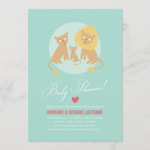 Lion Family Mint Couples Baby shower nodigt ronde  Kaart