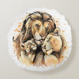 Lion Family Rond Kussen
