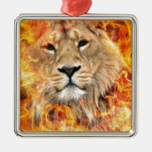Lion Fire Digital Art Metalen Ornament (Voorkant)