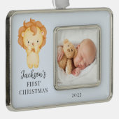 Lion First kerstfoto kerstversiering Verzilverd Omlijst Ornament (Rechts)