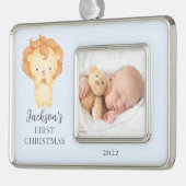 Lion First kerstfoto kerstversiering Verzilverd Omlijst Ornament (Links)