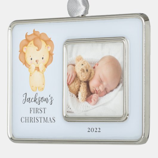 Lion First kerstfoto kerstversiering Verzilverd Omlijst Ornament (Links)