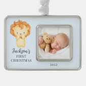 Lion First kerstfoto kerstversiering Verzilverd Omlijst Ornament (Voorkant)