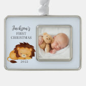 Lion First kerstfoto Verzilverd Omlijst Ornament (Voorkant)