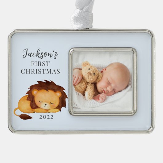 Lion First kerstfoto Verzilverd Omlijst Ornament (Voorkant)