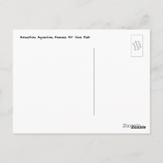 Lion Fish, Adventure Aquarium Briefkaart (Achterkant)