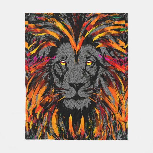 Lion Fleece Blanket | Oranje Donkere leeuwenkop (Voorkant)
