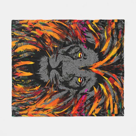 Lion Fleece Blanket | Oranje Donkere leeuwenkop (Voorkant (Horizontaal))