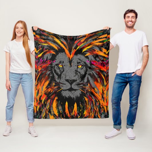 Lion Fleece Blanket | Oranje Donkere leeuwenkop Deken (In situ)